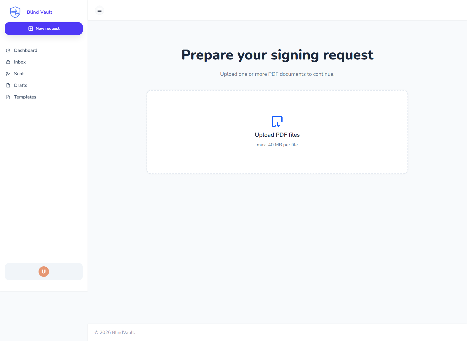 New request upload screen